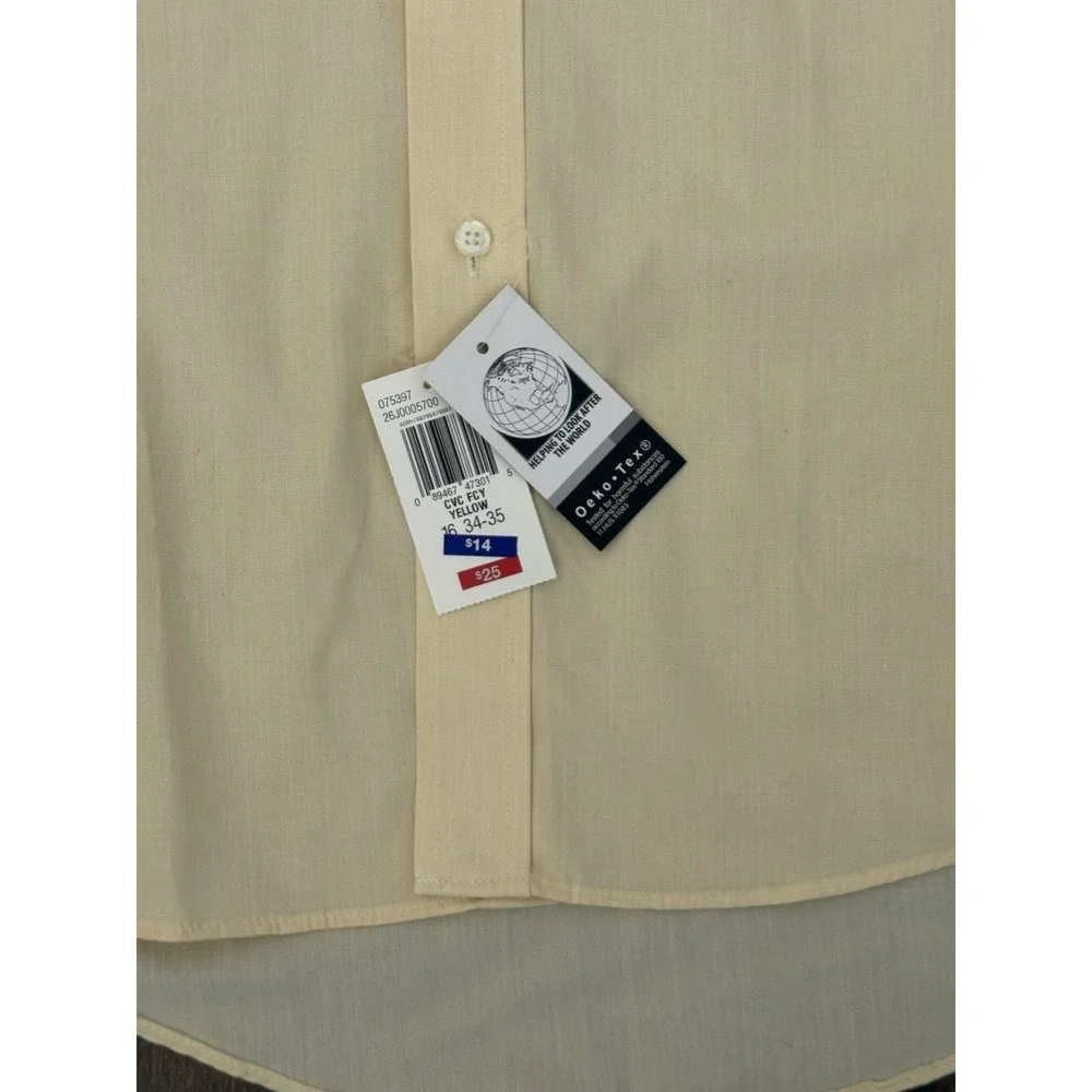 NWT Arrow Men's Yellow Button Down‎ Long Sleeve Regular Fit Size 16 34-35 Pocket